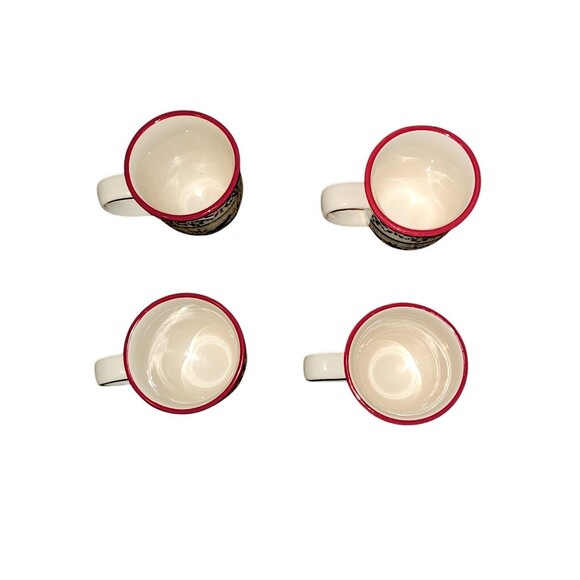 Bobby Flay Sevilla Coffee Tea Mug Red Rim Set Of 4 - Picture 4 of 5